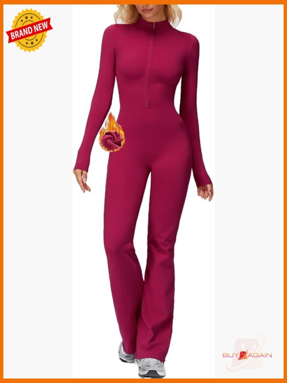 Fleece Lined Zip Up Flared Jumpsuit Yoga Romper Bodysuit